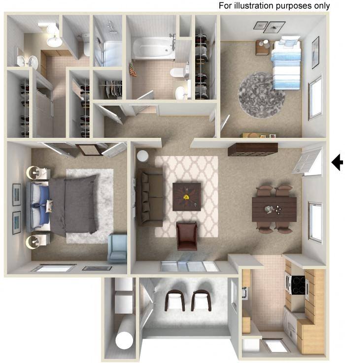 2 x 2 B Renovated floor plan