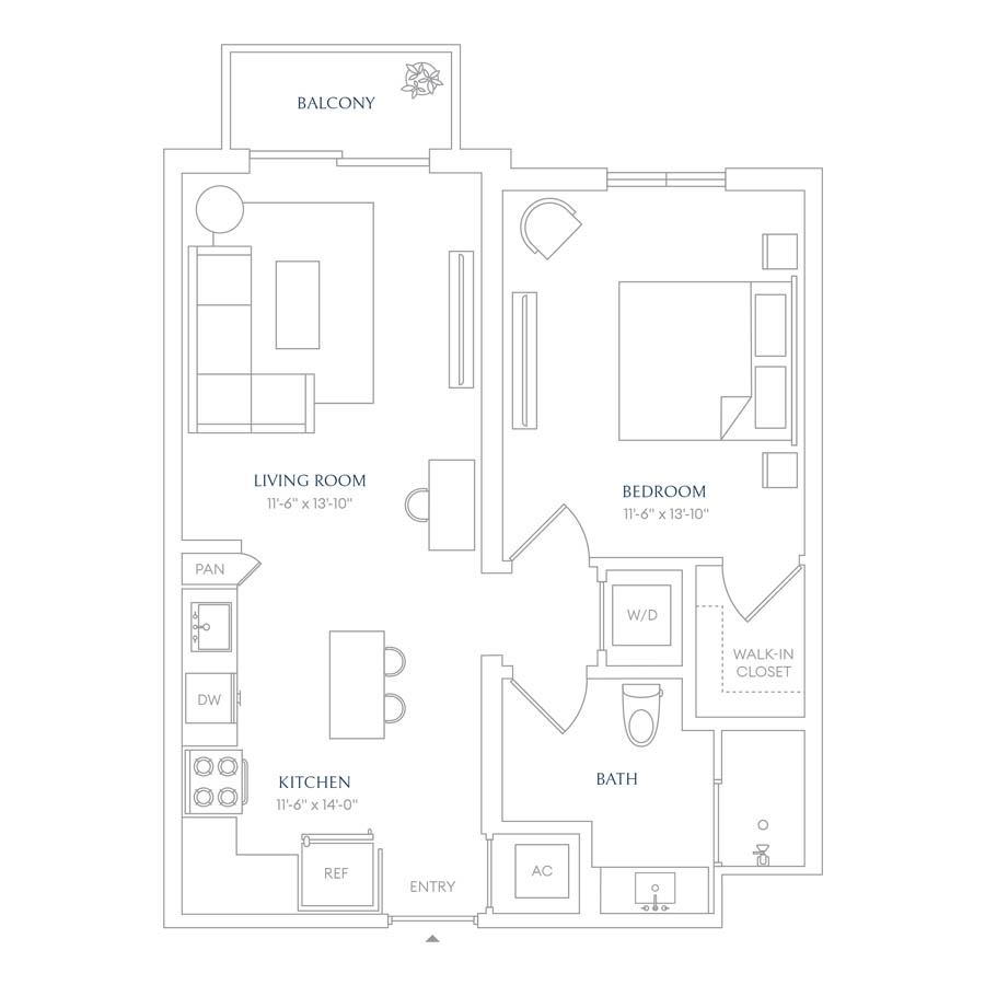 #VLA0408 - 1 bedroom floorplan layout with 1 bathroom and 688 square feet