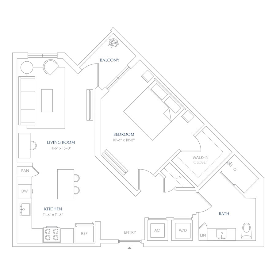 #VLA0128 - 1 bedroom floorplan layout with 1 bathroom and 792 square feet