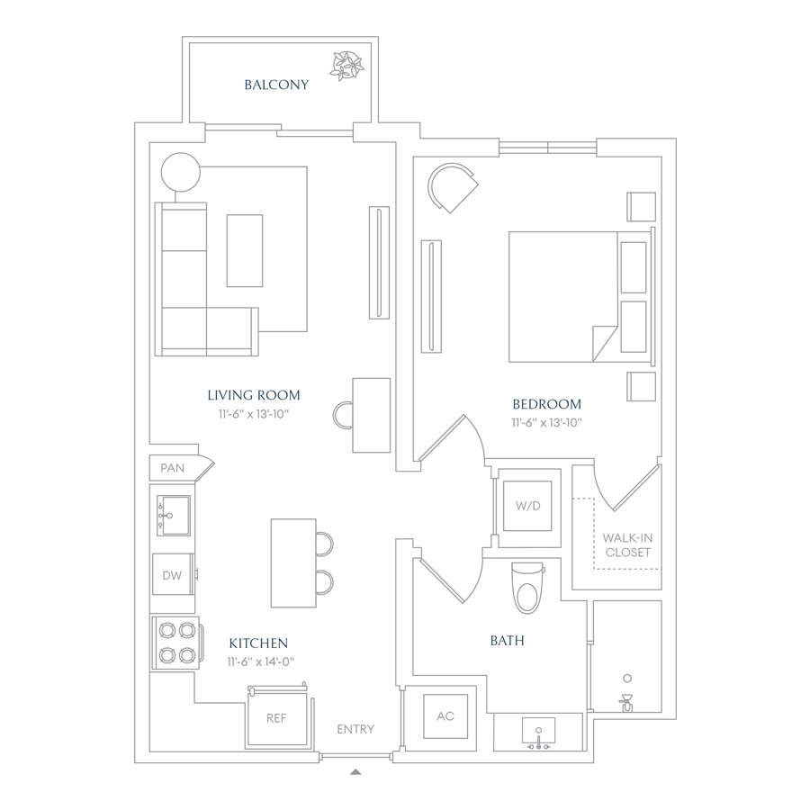 #VLA0220 - 1 bedroom floorplan layout with 1 bathroom and 688 square feet