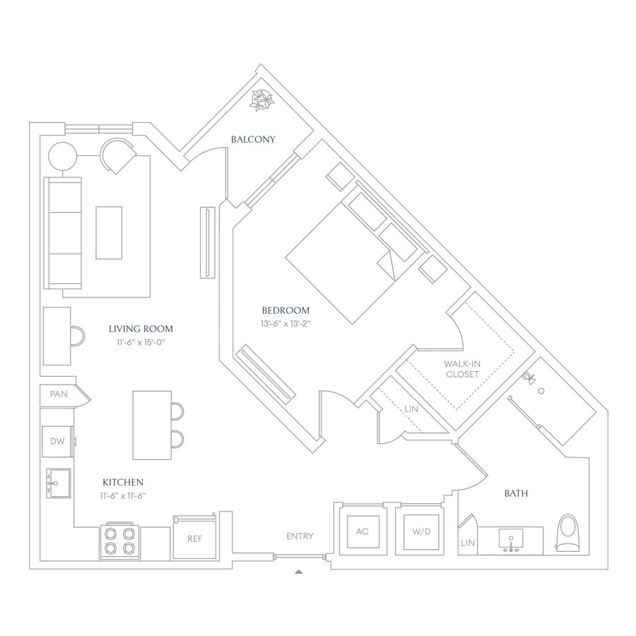 #VLA0315 - 1 bedroom floorplan layout with 1 bathroom and 792 square feet