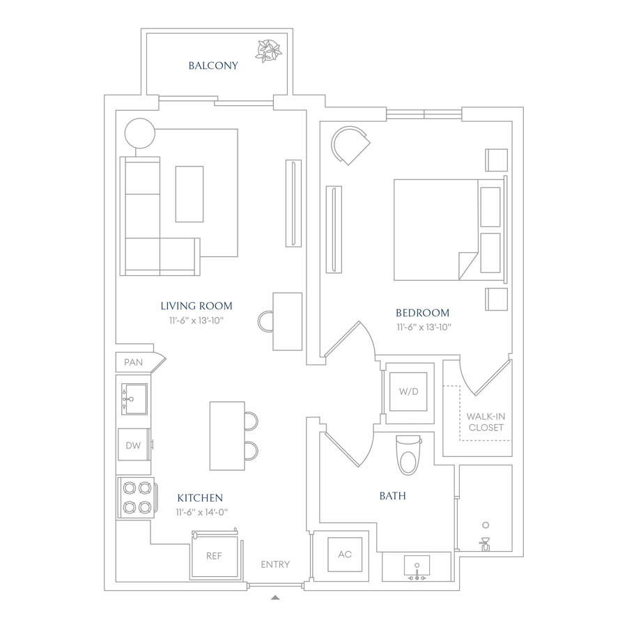 #VLA0311 - 1 bedroom floorplan layout with 1 bathroom and 688 square feet