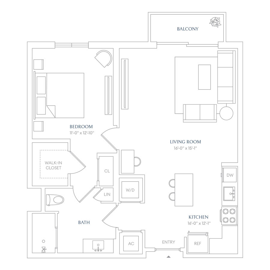 #VLA0102 - 1 bedroom floorplan layout with 1 bathroom and 780 square feet