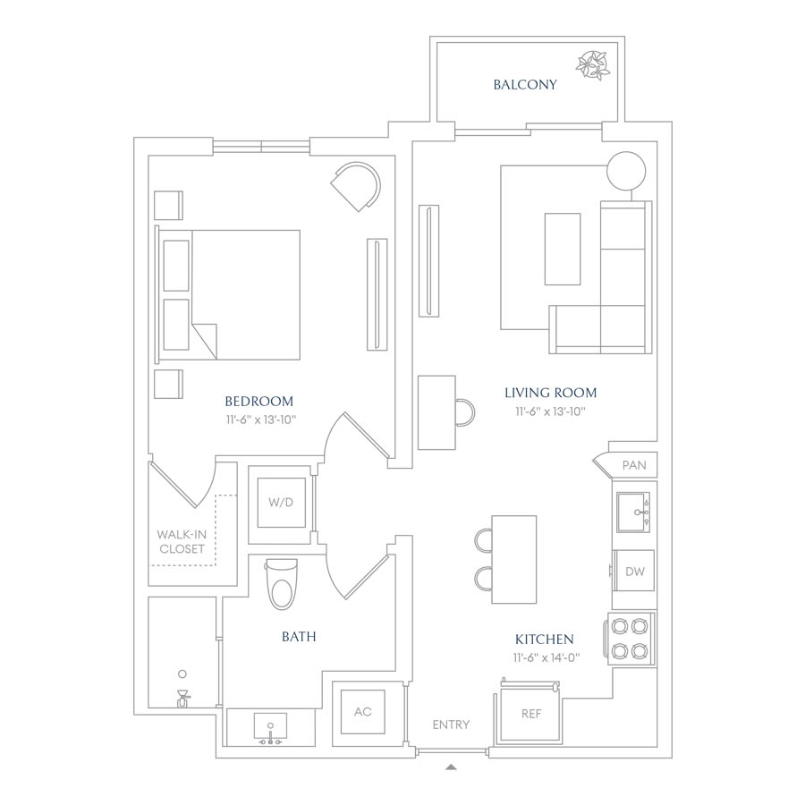 #VLA0210 - 1 bedroom floorplan layout with 1 bathroom and 688 square feet