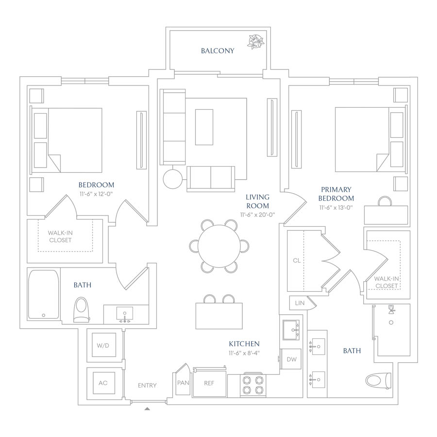 #VLA0425 - 2 bedroom floorplan layout with 2 bathrooms and 1049 square feet