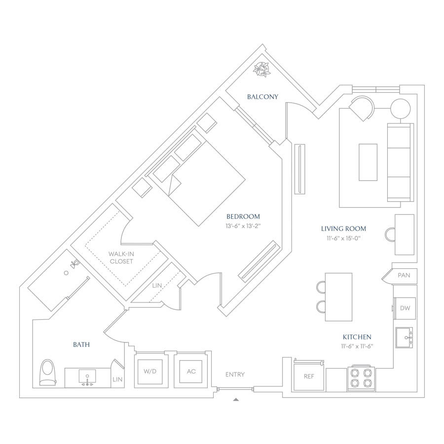 #VLA0413 - 1 bedroom floorplan layout with 1 bathroom and 792 square feet