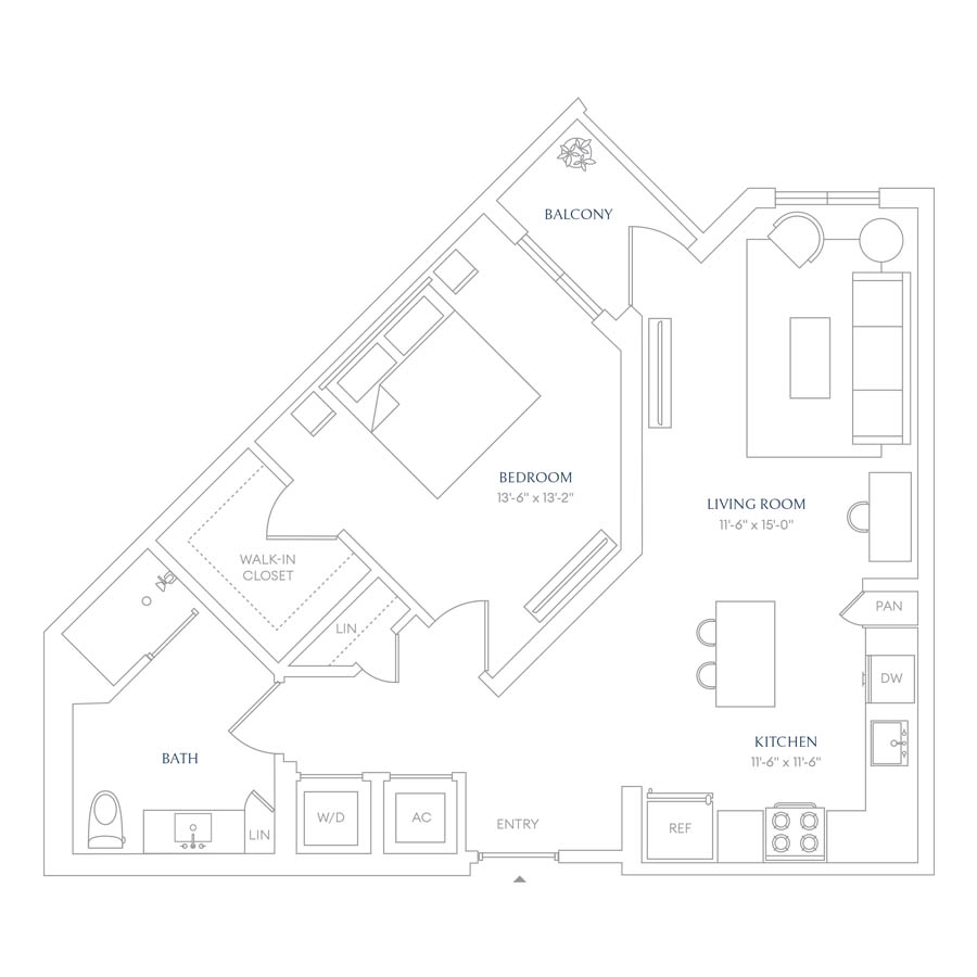 #VLA0218 - 1 bedroom floorplan layout with 1 bathroom and 792 square feet