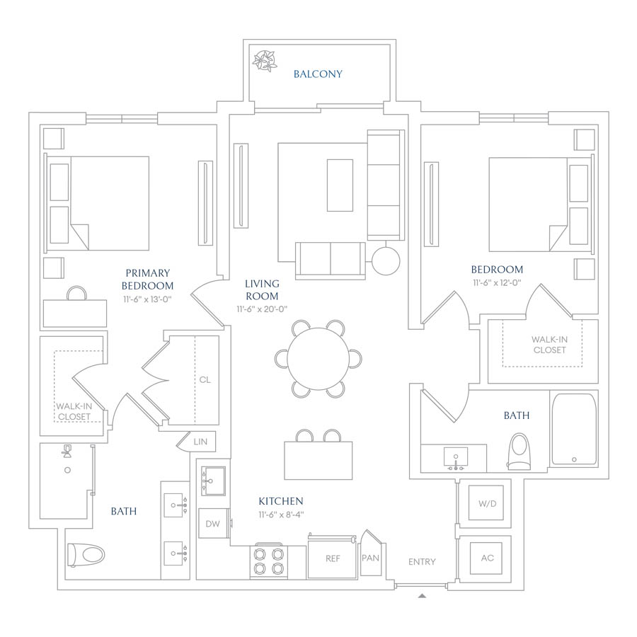 #VLA0205 - 2 bedroom floorplan layout with 2 bathrooms and 1049 square feet