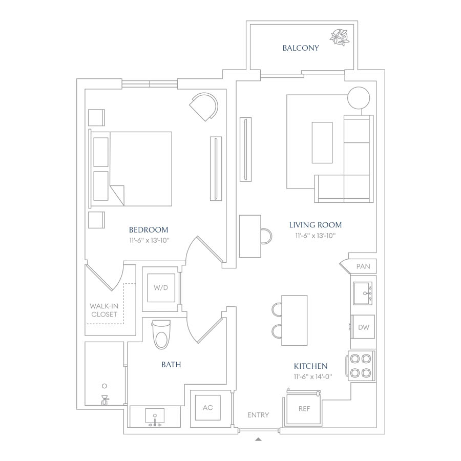#VLA0409 - 1 bedroom floorplan layout with 1 bathroom and 688 square feet