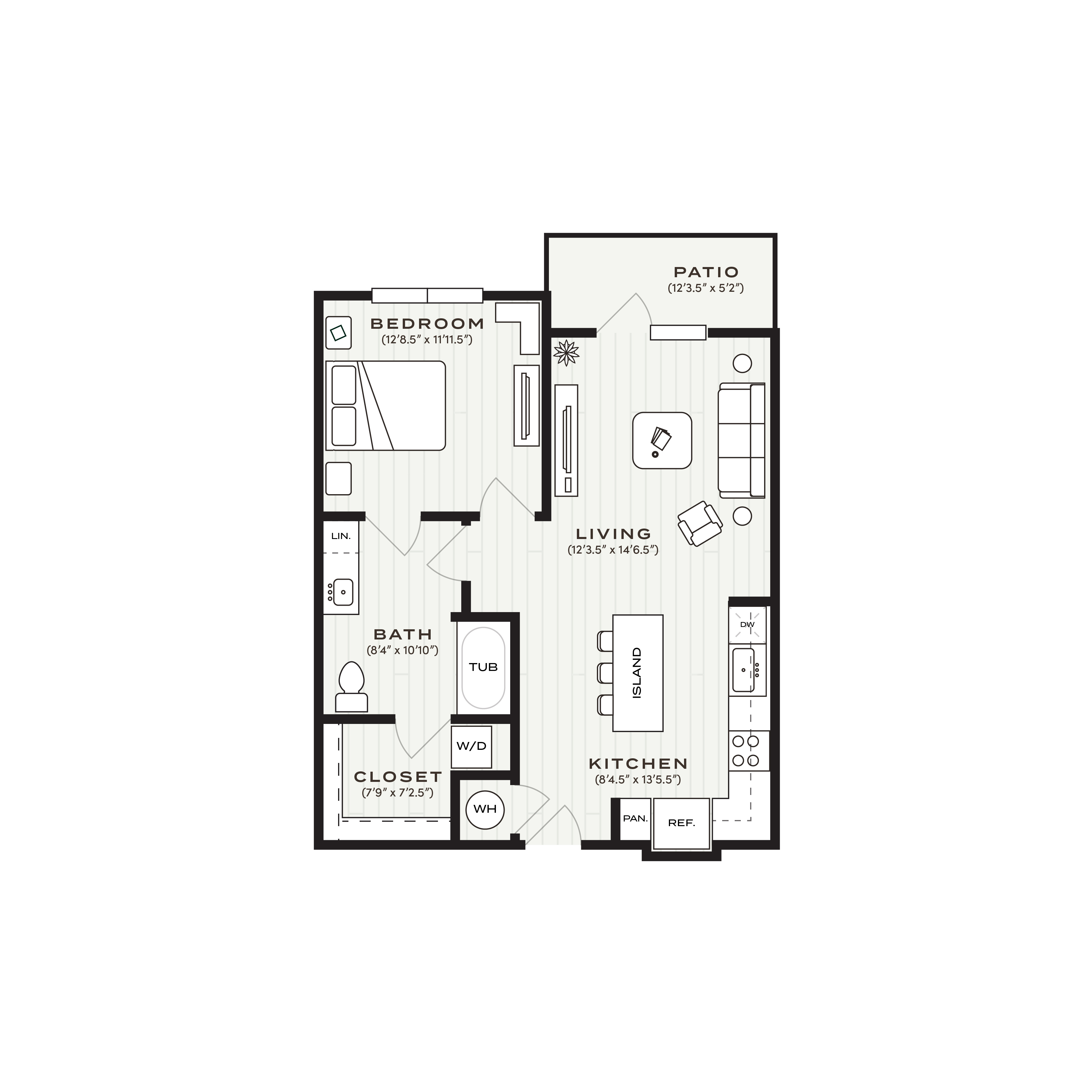 Rendering of the A2-HA floor plan with 1 bedroom[s] and 1 bathroom[s] at Soltra Bear Creek