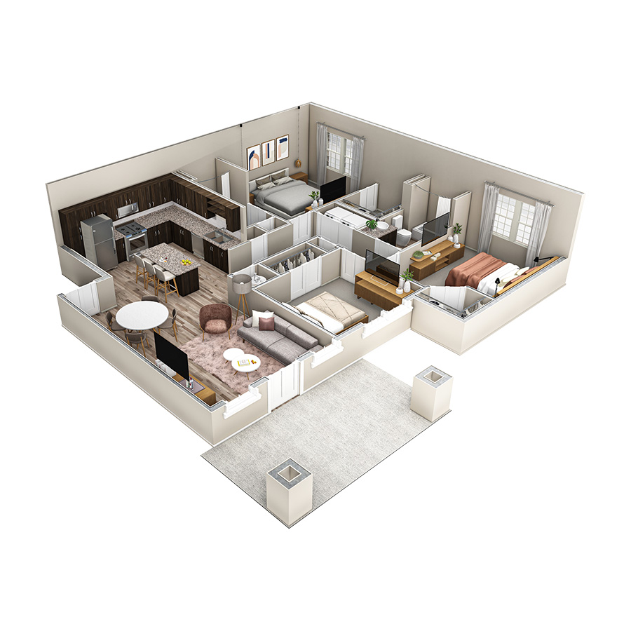 3 BR Haven Courtyard floor plan