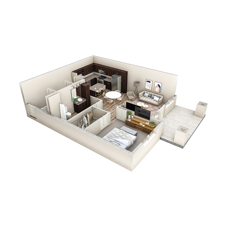 1 BR Vue Courtyard w/ Garage floor plan