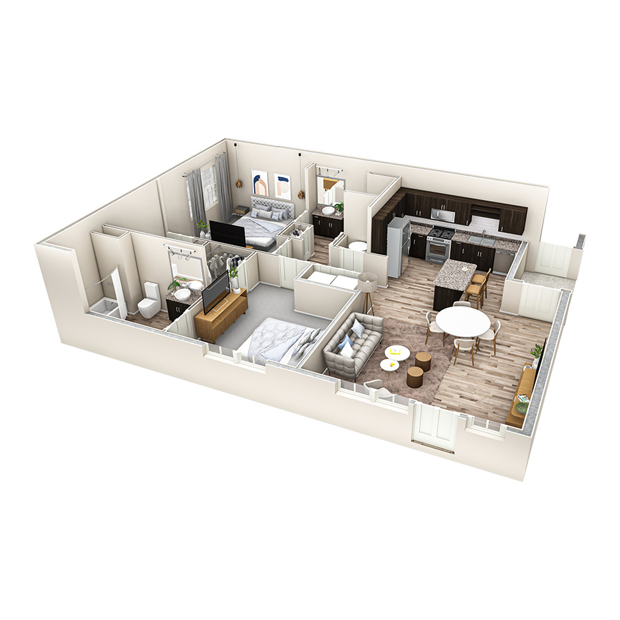 2 BR Vue Courtyard Stair floor plan