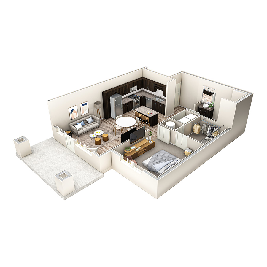 1 BR Haven Courtyard w/ Garage floor plan