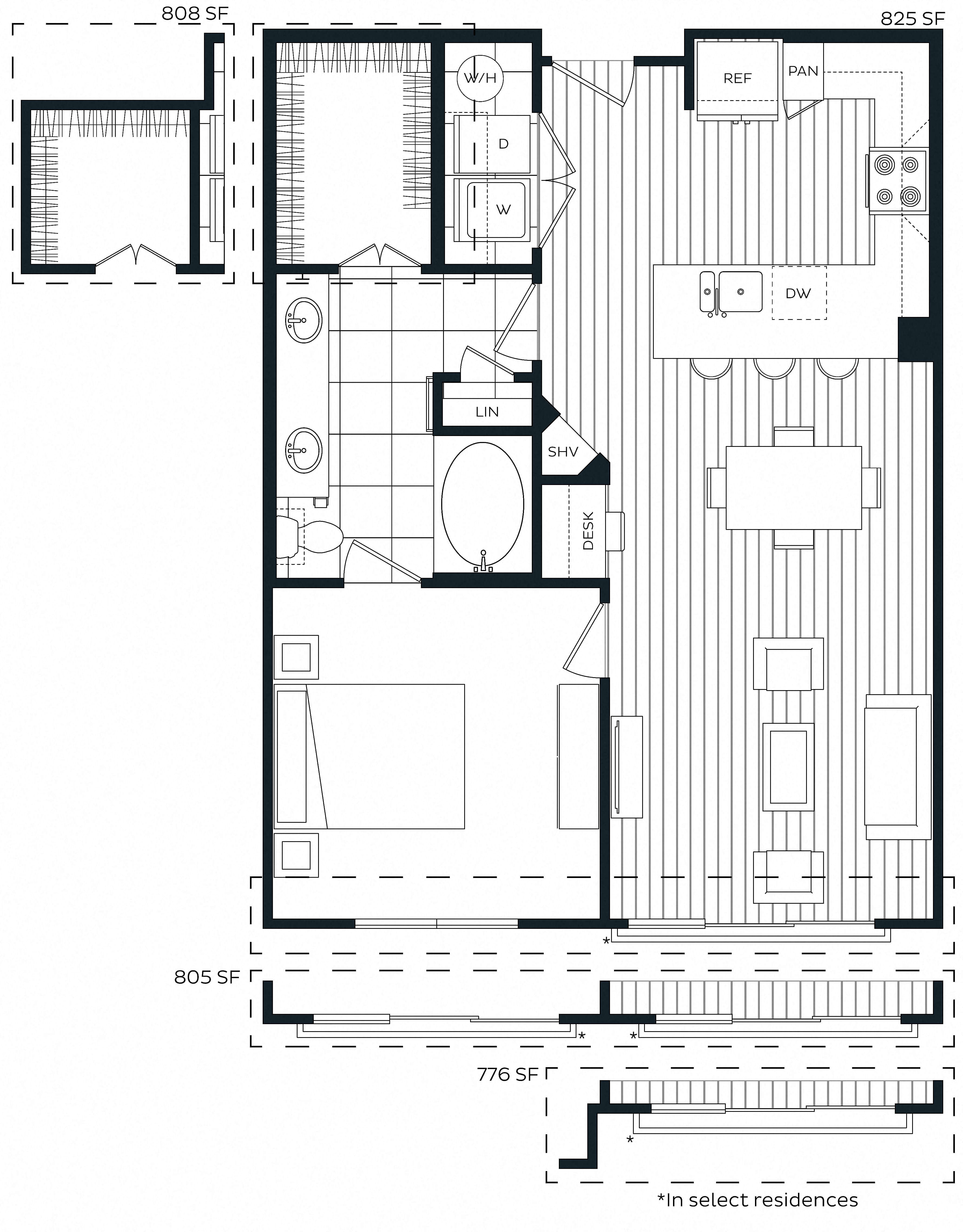 1 Bed/1 Bath-E floor plan