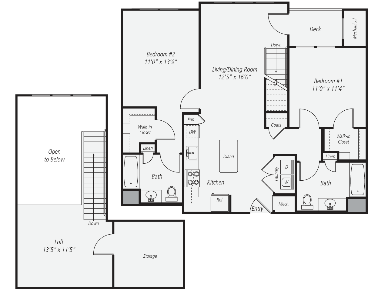 2 Bed/2 Bath Loft-B2L floor plan