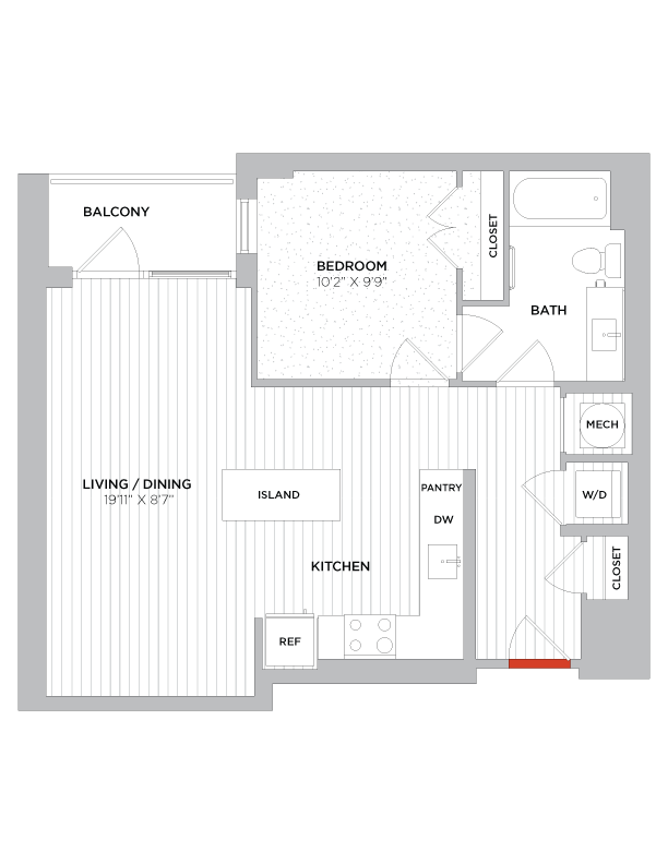 1 Bed/1 Bath-A07 West floor plan