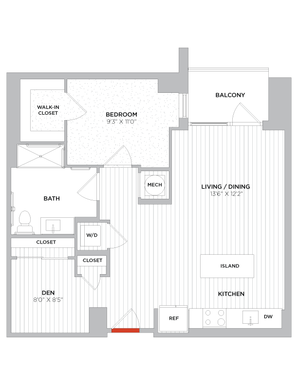 1 Bed/1 Bath Den-B01 Type A West floor plan