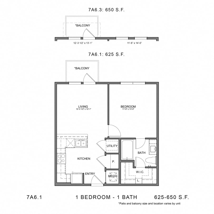 Rendering of the Stag`s Leap 7A6 floor plan with 1 bedroom[s] and 1 bathroom[s] at Thousand Oaks