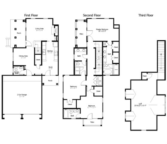 Rendering of the Oaks 4.D1THGG floor plan with 4 bedroom[s] and 3.5 bathroom[s] at Thousand Oaks