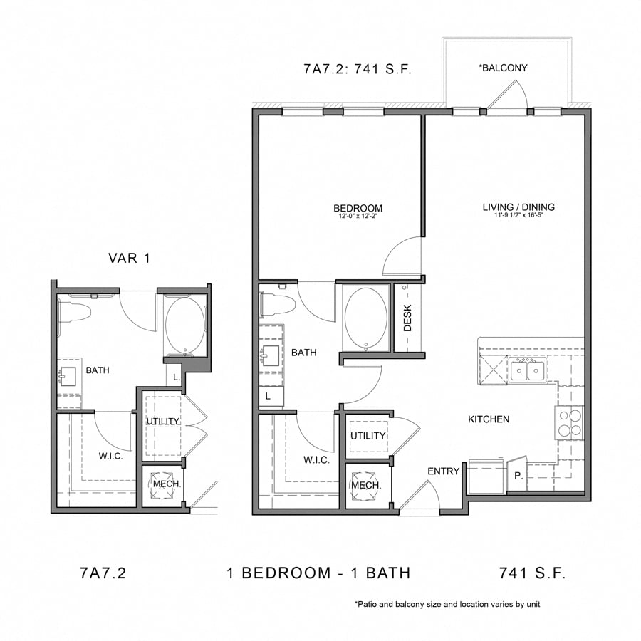 Rendering of the Stag`s Leap 7A7.2 floor plan with 1 bedroom[s] and 1 bathroom[s] at Thousand Oaks