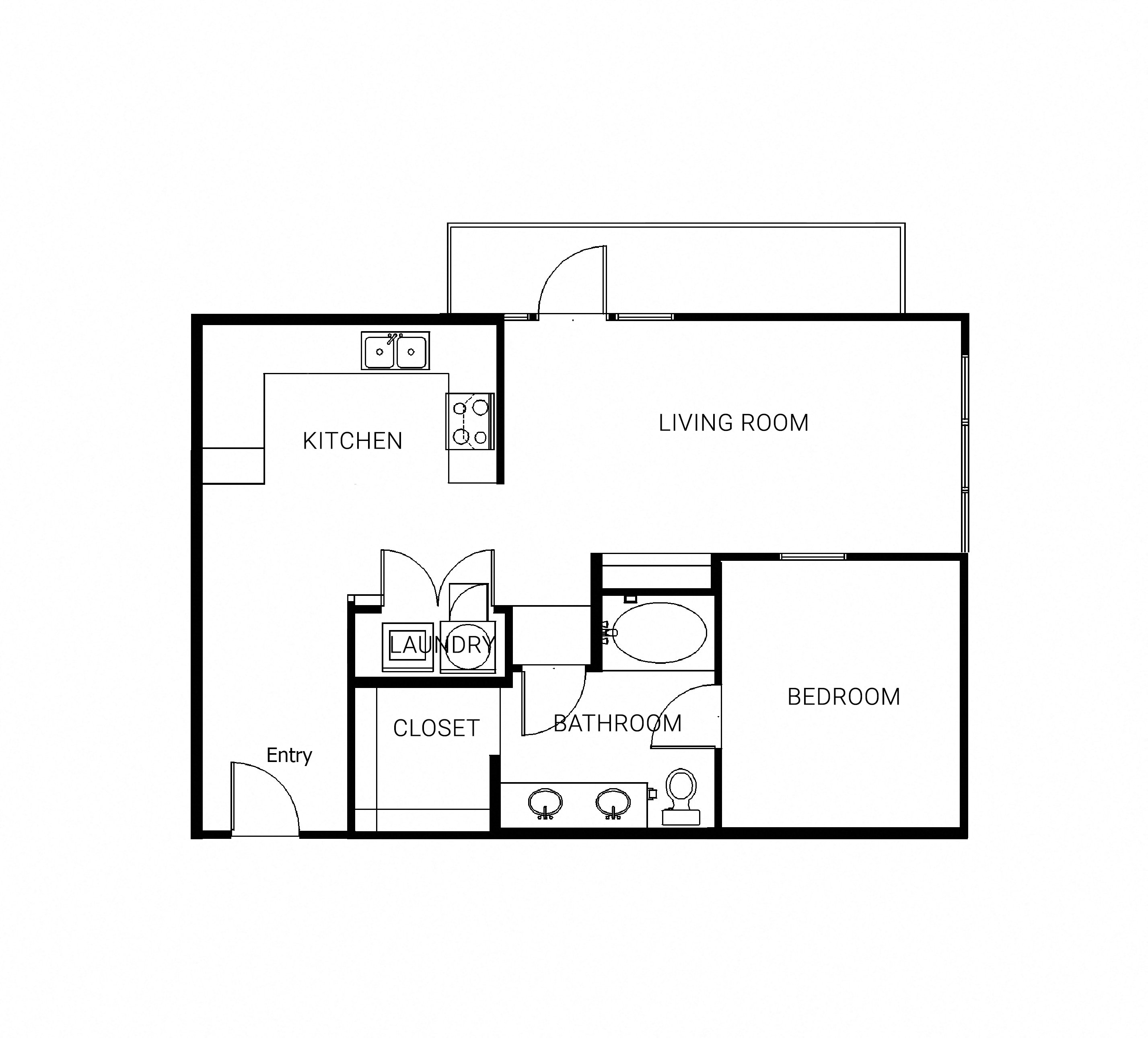 Rendering of the Oaks 5A6 floor plan with 1 bedroom[s] and 1 bathroom[s] at Thousand Oaks