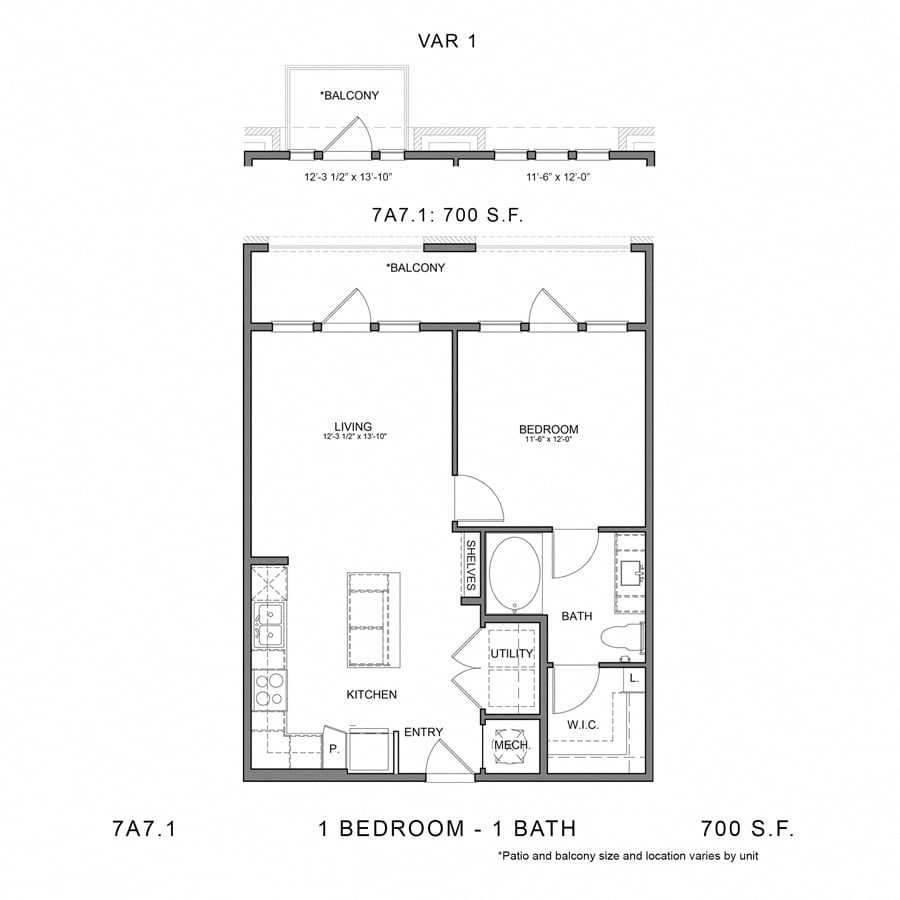 Rendering of the Stag`s Leap 7A7.1 floor plan with 1 bedroom[s] and 1 bathroom[s] at Thousand Oaks