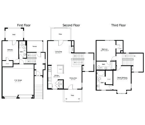 Rendering of the Oaks 4.C1THGG floor plan with 3 bedroom[s] and 3 bathroom[s] at Thousand Oaks