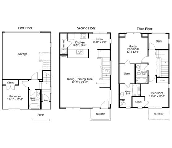 Rendering of the OAKS 3THC1 floor plan with 3 bedroom[s] and 3 bathroom[s] at Thousand Oaks