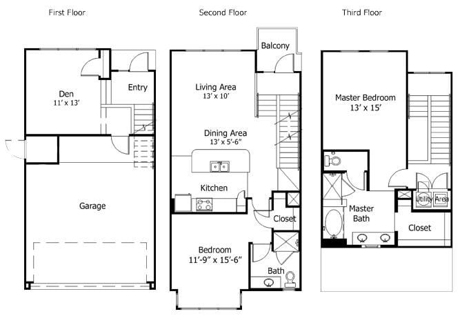 Rendering of the Oaks 5THB2 floor plan with 2 bedroom[s] and 2 bathroom[s] at Thousand Oaks