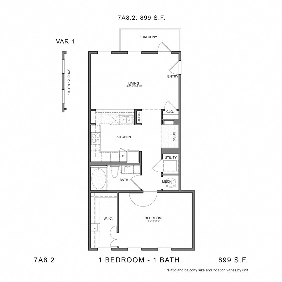 Rendering of the Stag`s Leap 7A8.2 floor plan with 1 bedroom[s] and 1 bathroom[s] at Thousand Oaks