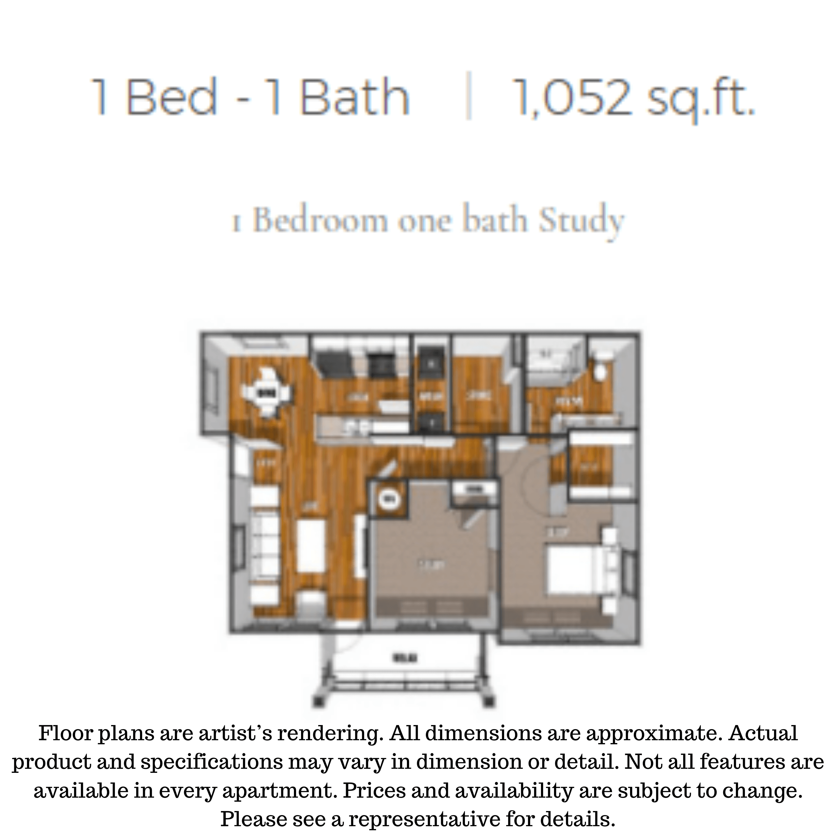1 Bedroom one bath Study floor plan