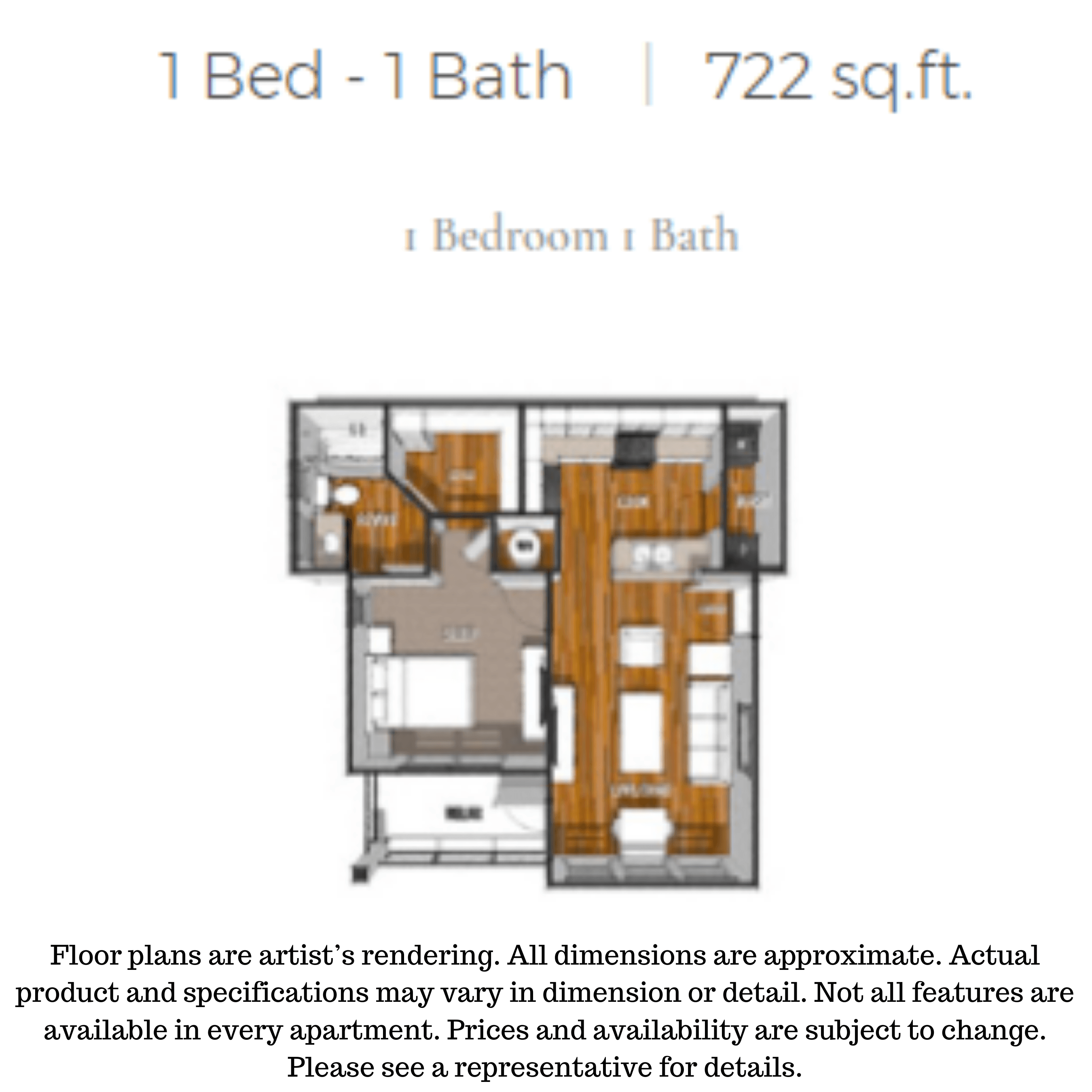 1 Bedroom 1 Bath floor plan