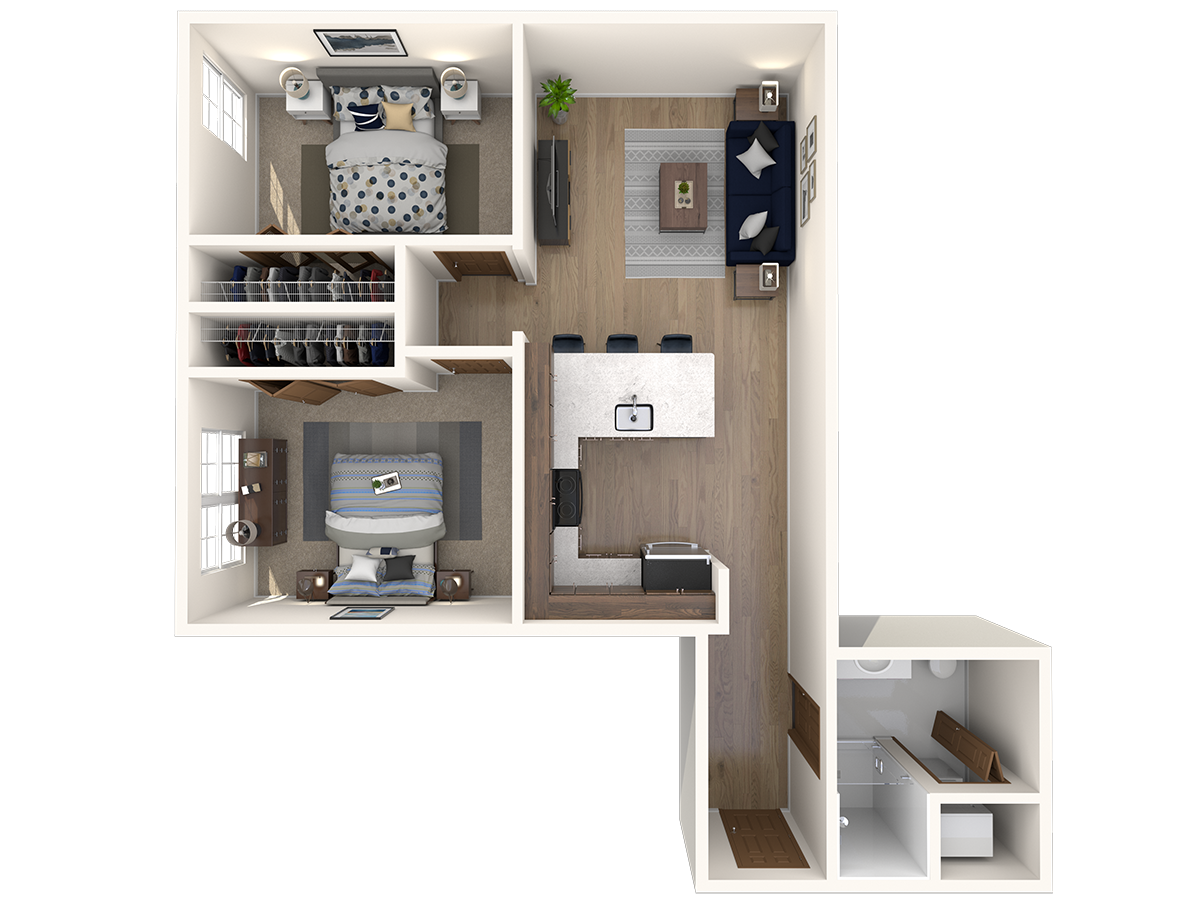 Two Bedroom One Bath floor plan