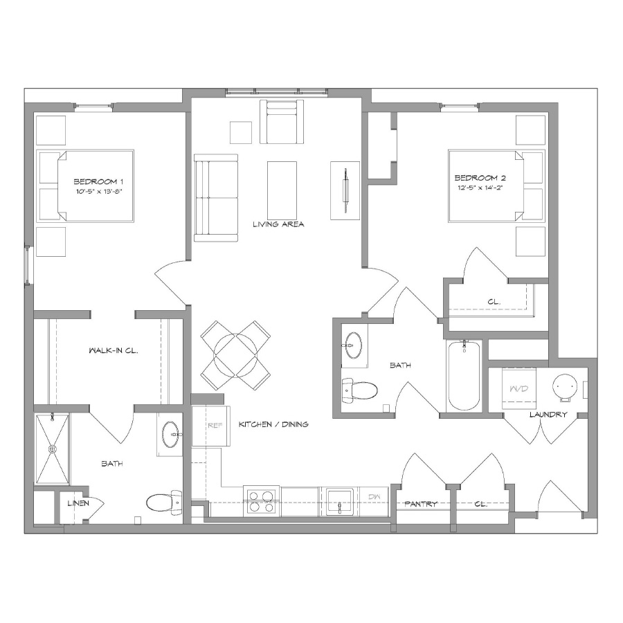 2BR1 floor plan