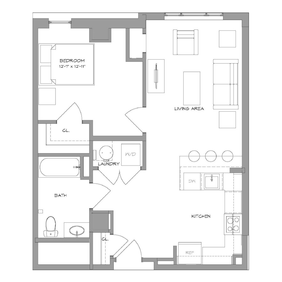1BR13 floor plan