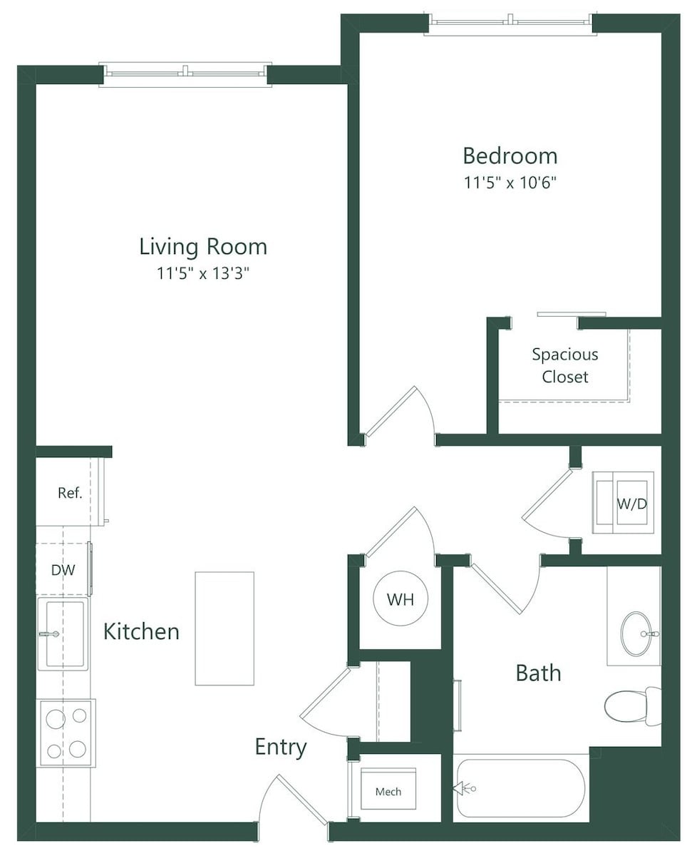 1BR | 1 Bed | 1 Bath floor plan