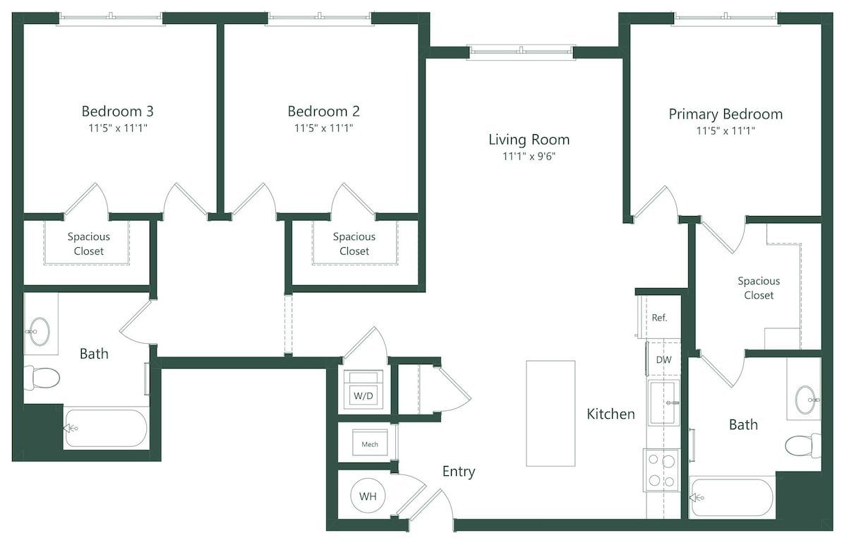 3BR | 3 Bed | 2 Bath floor plan
