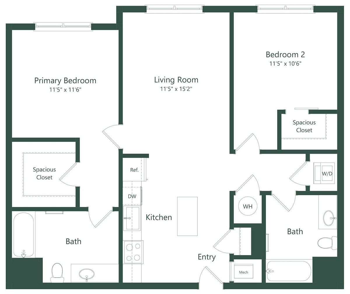 2BR | 2 Bed | 2 Bath floor plan