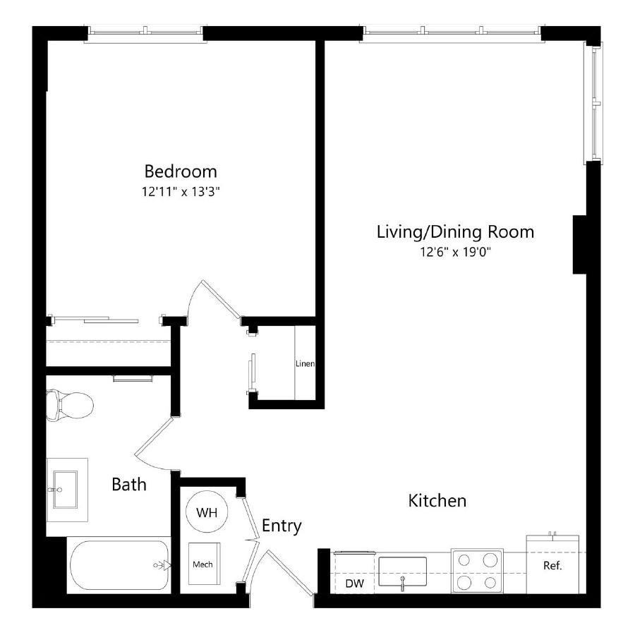 1 Bedroom 10 - A10 floor plan