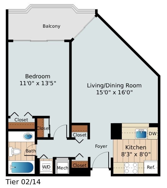 1B1C floor plan