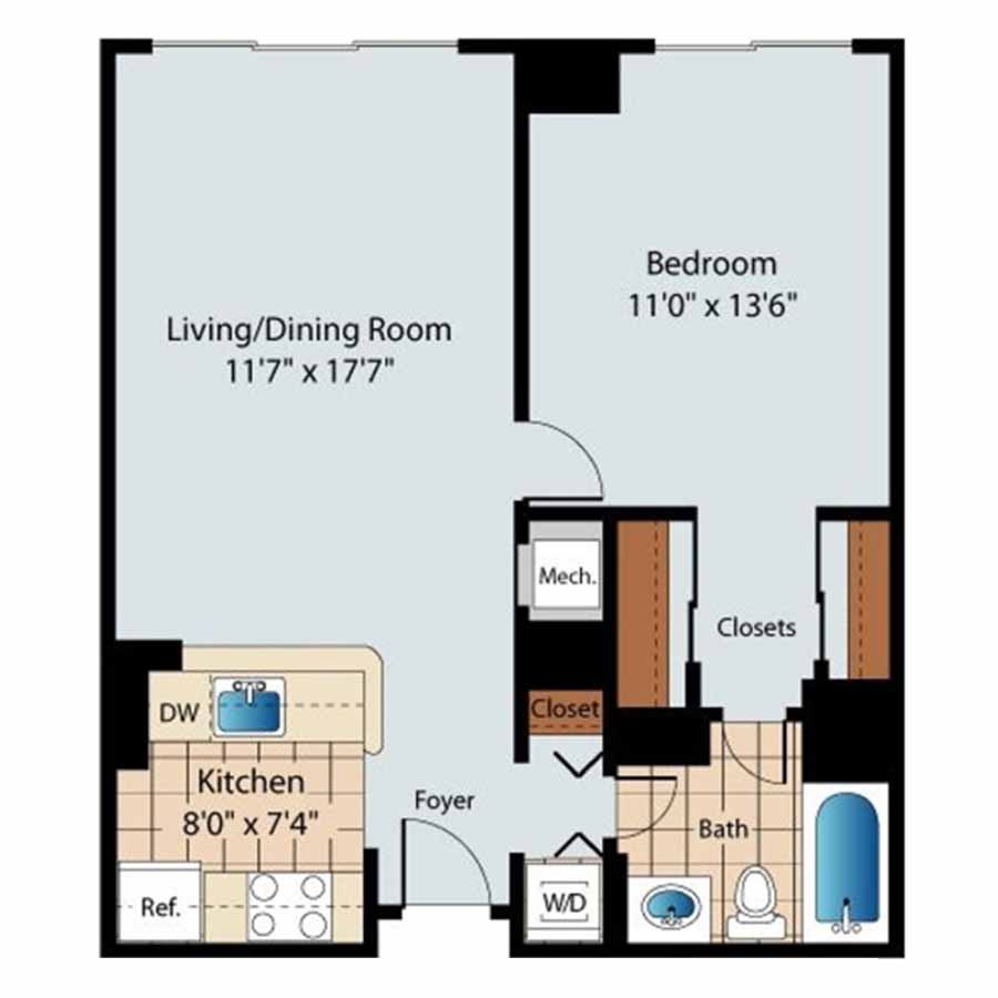 1B1B floor plan