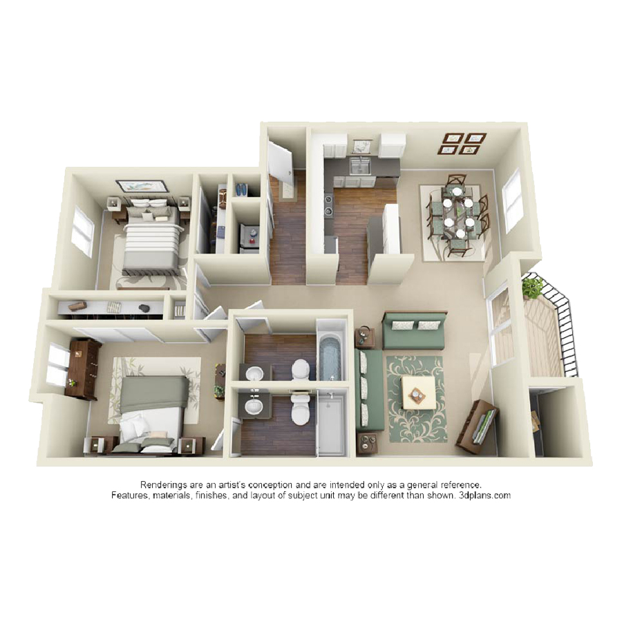 2BR / 2BA floor plan