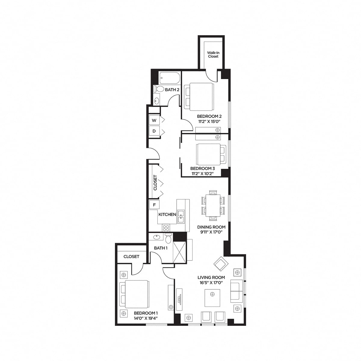 3 Bed/2 Bath - C1 floor plan