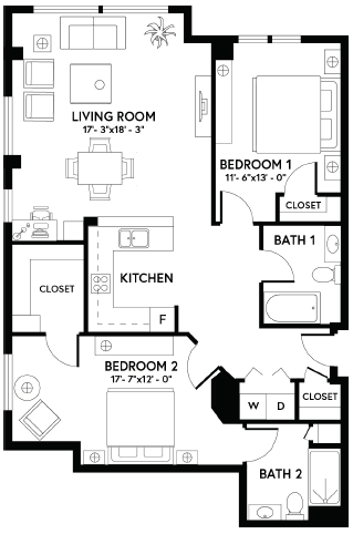 2 Bed/2 Bath - B2 floor plan