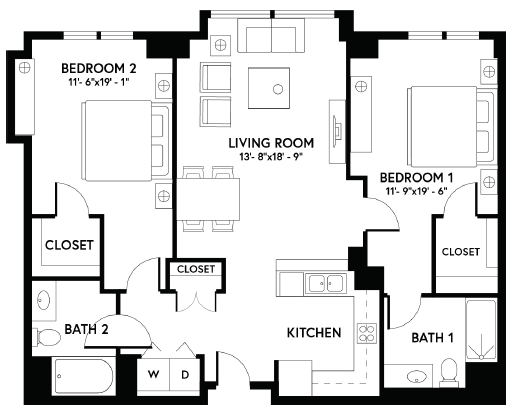 2 Bed/ 2 Bath Den - B1 floor plan