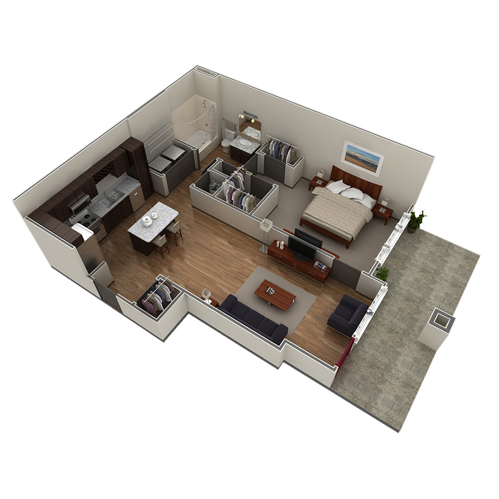 1 BR Designer Courtyard Garage floor plan