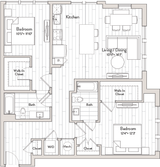 2 Bed/2 Bath-C1 floor plan