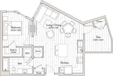 1 Bed/1 Bath Den-B3 floor plan