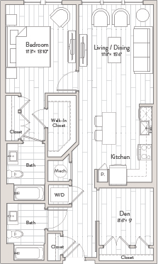 1 Bed/2 Bath Den-B1 floor plan